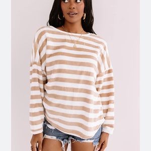 NWT Fuzzy Tan Striped Pullover